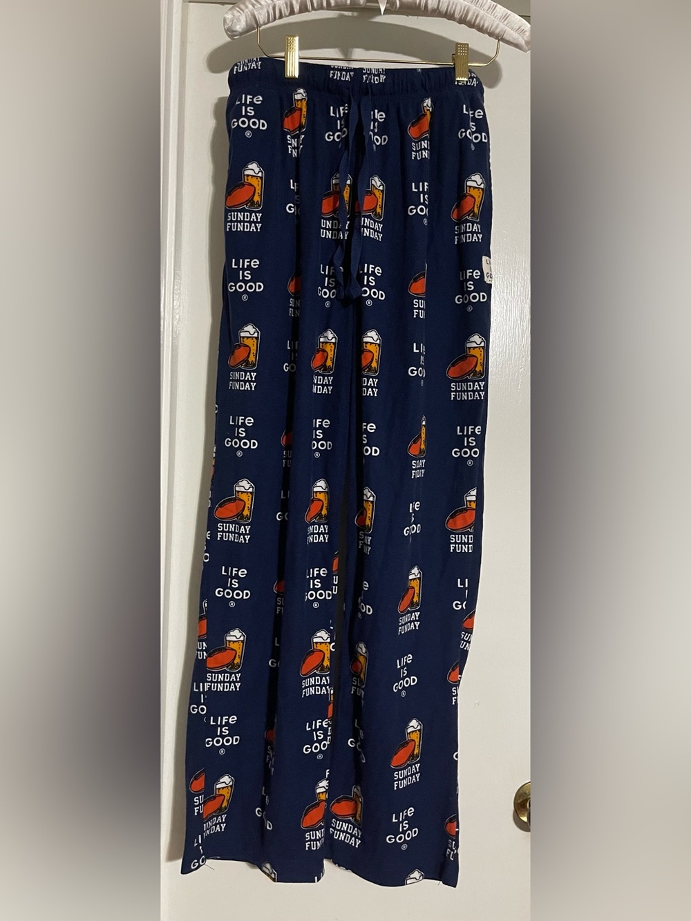 Men's LIFE IS GOOD BEER FOOTBALL Sunday Funday Pajama PJ Lounge Pant Size Large